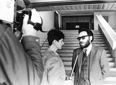 Samuel Lazikin giving TV interview
