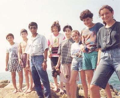 Some of the participants of the first estonian youth camp (summer 1990) in Israel in 1991 
Left to right.
Kogan, Aisik ?, David - madrich from USA, ?, ?, Anna Pozaisky, ?, ?   
Keywords: [unknown]