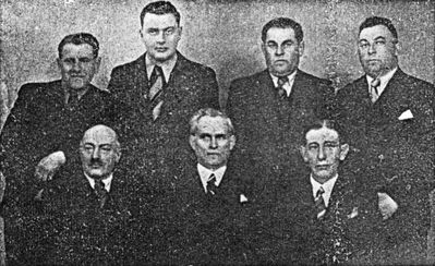 Pärnu Achdut leadership 1938-9
Left to right.
Bottom: Mihhail Grodinski, Matskin, Mandelkorn
Top: Leppo Gordin, Jeremias Krakusen, Samuel Gordin, Schabtai Permand
