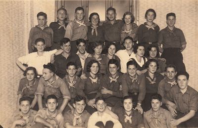 1933-9-20 - Hashomer - Nezach - Plugat Trumpeldor - the first anniversary (1932)
Left to right.
Top row: Lazar Rosenberg, Herman Migdal, Mendel Grinstan, Basja Baskin, Boris Passov, Henni Ditman, Dina Danzig, Iche Maisel
II row from top: Ditman, Monja Schmotkin, Zvi (Hirsch) Kitt, Frida Schats, Meri Josselson, Isi Goldmann, Delski, Golda Kitt
II row from bottom: Miriam Hirschman, Bebka Scher, Dov Maisel, Becca Haitov, Musja Schimschilevitsch, Sima Slosin, Ljuba Piel, Schlomo Gerschanovitsch, Nechemia Levitan (Levanon )
Bottom row: Naum Smolenski, Gutti Raichman, Isi Gordon, Koppel Koslovski, Hinzi Gerschanovitsch, Isak Haitin 

