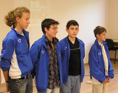 XII European Maccabi Games in Rome 4-12/7/2007 - participants - the ceremony in the Jewish Community
Left to right: Vivian Levin (tennis), Semjon Brener (badminton - 2 Gold medals), Ilja Gabovitsch (chess), Mark Lapidus (chess) 
