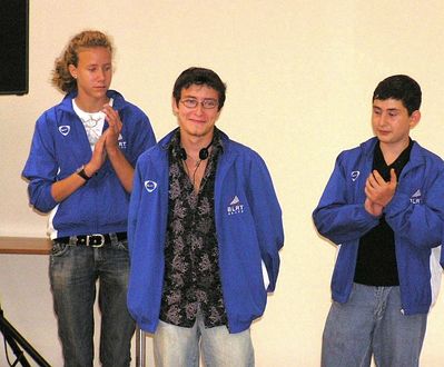 XII European Maccabi Games in Rome 4-12/7/2007 - participants - the ceremony in the Jewish Community
Left to right: Vivian Levin (tennis), Semjon Brener (2 gold medals in badminton), Ilja Gabovitsch (chess)  

