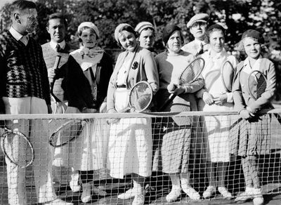 Tennis team to the second Maccabiah games in Tel-Aviv (1935)
Most of the team simply used the games to remain in Palestine. As far as we know, there was noone actually competing in the games.
Second from the right - Bella (Blanda) Hirschfeldt (later Racov)
