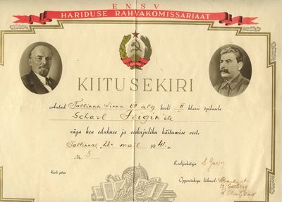 Tallinn - 1941 - Before the war - May 28 - the School certificate of merit
Keywords: [history]