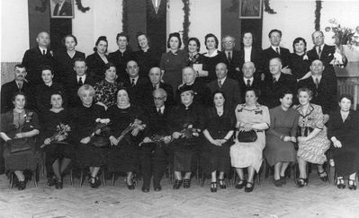 Tallinn - 1940. Jewish gymnasium - 1940 graduation - parents and teachers
Left to right
Top row: Israel Dubovski, ?, Gutti Zak (Scherman), ?, Anna Kolomoitsev (Maltinski), ?, Basja Meiertal (Schneberg), Berta Gens (Maltinski), Schmarja Tamarkin, ?, ?, Selma Passov, Moissei (Michail) Kolomoitsev
Middle row: ?, Frieda Bachmat (Sverdlov), Isak Bachmat, ?, Boris Beltschikov, ?, ?, Hanon Pozaisky, ?, ?, ?
Bottom row: ?, ?, Hanna Pozaisky (Goldberg), Meri Grinstan (Vigodski), Samuil Gurin - the school principal, ?, ?, ?, ?, ?, ?
Keywords: [unknown]
