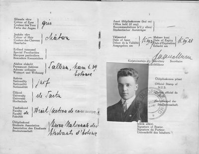 The National Union of Students of Estonia - a membership card of S. Minkov (1928) - cont
