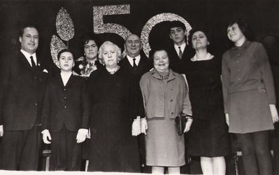 Jakov Aronovitsch 50th Jubilee - 1969
Left to right: 
Jakov (Jasha) Aronovitsch; Rafael Aronovitsch; Hanna Blume Aronovitsch (Eidelkind); Seine Eidelkind (Libesman); Aaron Eidelkind; 
Antse Tseitlin; Jossif Eidelkind; Asja Eidelkind; Inna Mednikov (Eidelkind).
