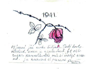 Presented to Haje-Lea (Ljuba) Haitov in memory of deportation to Siberia in June 1941 
On the 14th of June the house became empty.
One had to hope. Hope, Faith and Love.
To be strong to withstand misery that never fades away from the memory
and wounds that do not heal.
                For the memory about the road to Siberia
(Author unknown)

