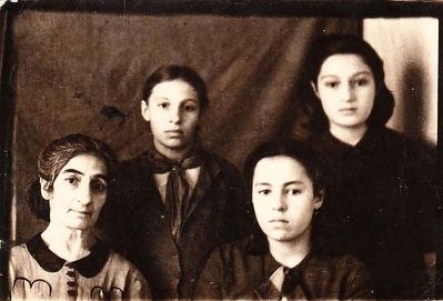 In deportation. Makarevka, Siberia. Haitov family. 20.12.1946
Left to right:
Ida Haitov (Glikman), Keile Haitov, Ljuba Haitov, Lea Haitov. 
