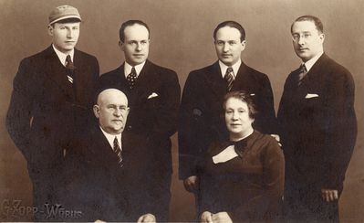 Schmuel Judeikin family ~ 1936, Võru
Sitting: Schmuel Salman Judeikin and Emma Judeikin (Ilion)
Standing - from left: Boris, Moissei, Maks and Emil Judeikins
