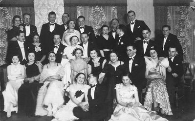Anja Girson (Rybak) wedding - 23/2/1936
Left to right.
Sitting on the floor: Miri Scher, Wulf Gerschanovitsch, Aviva Schocher ?
Sitting in the first row: Meri Jankelson, Dora Geruchmanov (Rybak), Lidia Sapir (Vigderhaus, nee Markovitsch), Totsi Pakkin, Miki Schampal (Schulklepper), Abram Danzig, Anna Gor (Goldstein), ? 
Second row from top: ?, ?, Jaki (Isak) Jankelson (first husband of Dora Rybak), Anja Girson (Rybak), Heinz Girson, ?, Passov ?, Samuil Rybak
Top row: Sarra Herzenberg (Buras), Abram Beron, ?, ?, ?, ?, Gita Feimann (Gutman), ?, ?, ?
