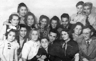Vigodski 1947
Left to right.
Sitting: Ita Levkovitsch (Vigodski), Lia Lourie (Zaks), Zilla Kantor (Vigodski), Abi Hasin, Emil Dardick, Zenja Vigodski, Mascha Levin (Grinstan), Meir Levin
Standing: Anna Vigodski (Polotsk), Sonja Zaks (Vigodski), Batscheva Hasin (Vigodski), Tamara Dardick (Vigodski), Riva Klugman (Kantor), Juli Klugman, Libert Kantor, Aron Hasin  
Keywords: [L] [Z] [K] [G] [D]