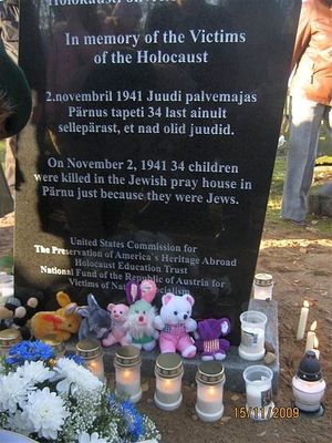 In memory of 34 Jewish children killed in Pärnu. Opening ceremony on 15.11.2009
