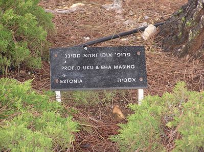 Yad Vashem - Uku and Eha Masing
The tree in Yad Vashem forest commemorating the righteous among the nations from Estonia.
Mr and Mrs Masing saved the life of Prof. I. Levin at war time.
