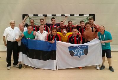 Futsal team got the Bronze medal. After the game with Lithuania with loyal fans.
Команда по футзалу после победы над Литвой! Обладатели бронзы Маккабиады в Берлине!
Left to right. First row: Avi Dobrysh, Anatoli Orlov, Jakov Tsirkin, Semjon Brener, Anton Gramberg, Juri Frischer, Ilja Shterenberg, Aleksandr Berg, Vadim Rõvlin
Second row: Rene Rannamägi, Mark Dubinin, Semjon Turok, Sergei Balbutski, Maksim Konovalov, Leonid Turok, Aleksandr Kvits

