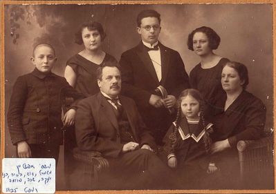 Jakob Epstein family in 1925. Tartu.
Left to right. David Epstein, Barbara (Basja) Hoffmann (Epstein), Jakob Epstein, Benno Epstein, Sara Bar-Noy (Epstein), Rachel Mazliach (Epstein), Fruma Epstein (Rabinovitsch)
