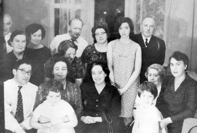 Renata Ber 3 years birthday
Left to right.
Standing: Abram Manekanyan, Frida Rubanovitsch, Iljana Ber (Rubanovitsch), Dr Rafail (Folci) Rubanovitsch, Frida Rubanovitsch (middle row), Lea Rubanovitsch, ?, ?
Sitting: Viktor Rubanovitsch, Sina Rubanovitsch (Ber) with Iljana Ber, Anna Meri Vigdortschik (Leibo), Frida Levi (Leibo), ?, Renata Ber   
Keywords: [L] [B]