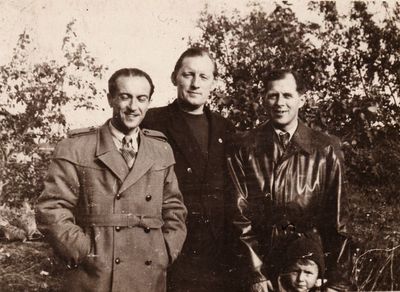 Klas, Kask, Meiertal - Sindi, 1956/7
Left to right - Leopold (Lolo) Klas, Friedrich Kask, Hermann Meiertal with Priit Kask.
