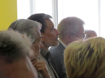 8. Opening of the exhibition
Left to right: Aavi Dobruš (President of Maccabi Estonia), Paul Erik Rummo (a writer, member of Parliament), Rein Lang (Minister of Culture)
