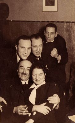 Friends
Left to right.
Top: ? Noson Stark, Haim Schur
Bottom: A. Delski?, Jette Beilinson (Gleser)
Keywords: [S]