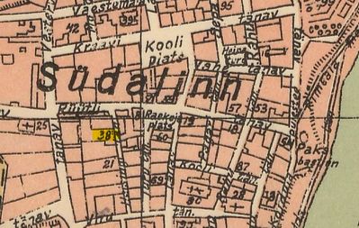 The place of the Narva synagogue  (praying house) in 1927 Helsinki str 12 marked with yellow
