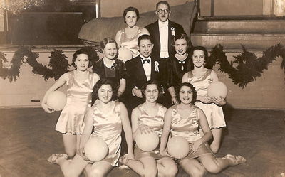  Gymnastics - Maccabi - Tallinn - 1939
Left to right.
Bottom row: Rebecca Haitov; Sima Majofes; Etti Gleser
Middle row: Haja Mullart (Haitin); Musical accompanist; Herman Meiertal; Gymnastics teacher; Haja Reichman
Top row: Ljuba Schein (Citron); Lenno Markovitsch 

