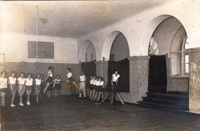 Maccabi gymnasts training.  
