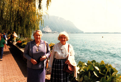 Ruth Rybak (Goldmann) left and Anna (Baby) Feinstein in Switzerland.
