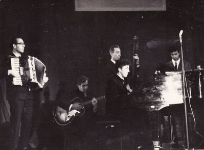 Jewish band. Tallinn. 
Left to right: Marik Schur, ?, ?, ?, Mark Chagal 
