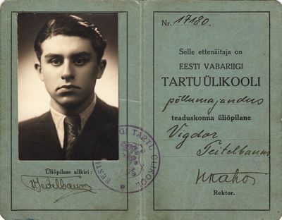 Vigdor Teitelbaum (1919-1986), The student card of the Tartu University.
