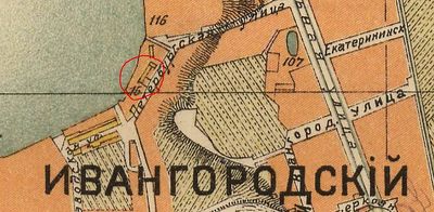 Narva synagogue (Praying house) site in 1905 (enlarged)
From 1905 Narva map.
Later the synagogue was at Helsinki str. 12 in the center of the city. Since 1917?
