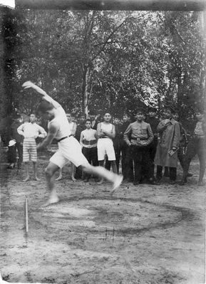 Maccabi Tartu - 1921 track and field competition
Boris Kropman in shot putting 
