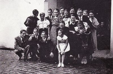 Birthday party - Tallinn 1935
Left to right. Upper row: ?, ?, ?, Mara Smelkov (?), Efim Seidelson, ?, Herman Gutkin, below him - Renata Aisenstadt (Gutkin) and Mira Schampal (Schulklepper), ?, ?, ?
Lower row: Adik Slutsk (Slutski), Leo Kljatschkin, Osip Benenson, Aleksander Aisenstadt, ?
Keywords: [B] [A] [S] [K]  