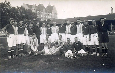 Match between Tartu "Olümpia" and Riga football club. 1931, Riga
Standing from left:  1. V. Kukk 3. Josif Pakkin 5. V. Kõrve 8. Johannes Urm 10. Ruven 11. Berzins 12. Karusion 14. August Palumets 15. Jakob Levin (Estonia)
On the ground:  6. Konstantin Pool
