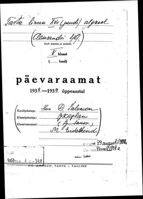 Tartu - 1938. Jewish primary school. 1938/39
