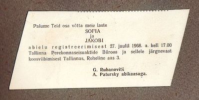 1968 - Jakob ja Sofia Paturski wedding ceremony - 27.7.1968
